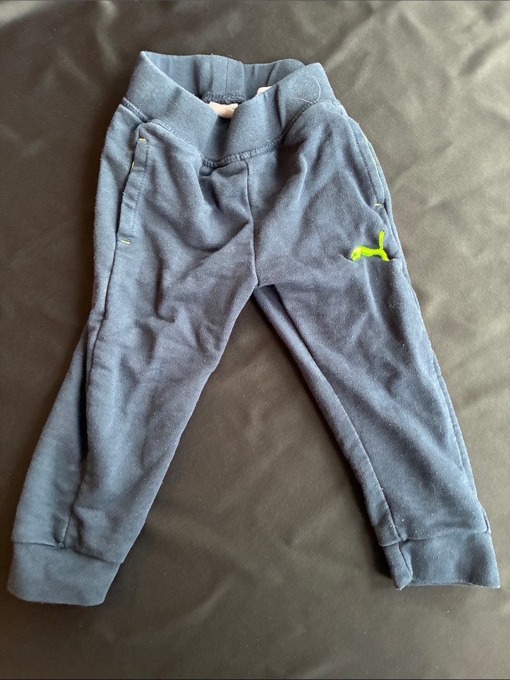 Puma Kids Navy Joggers with Neon Green Logo